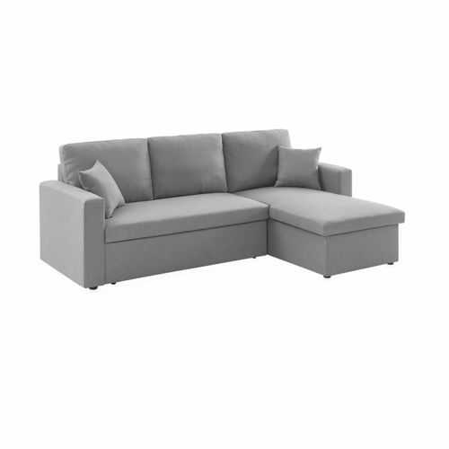 Canapé D'angle Convertible En Tissu Gris Clair - Ida - 3 Places Fauteuil D'angle Réversible Coffre