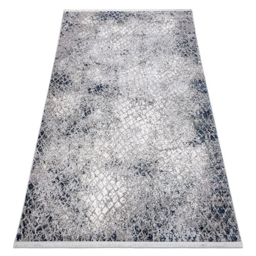 80x150 Cm Tapis Moderne Rebec Franges 51117 - Deux Niveaux De Molleton Crème / Bleu Foncé