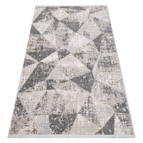 240x330 Cm Tapis Moderne Rebec Franges 51192a - Deux Niveaux De Molleton Crème / Gris