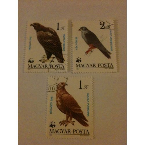 Lot De 3 Timbres Faucons Wwf Hongrie 1983