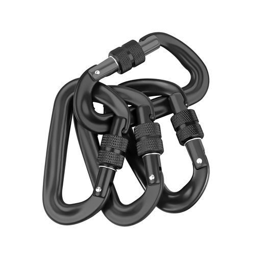 Intirilife Set De 4 Mousquetons 12 Kn 1200 Kg Noir - 8.2 X 4.6 X 1.5cm - Mousqueton À Vis En Forme De D, Twist Locking, Crochet Pour Hamacs, Camping, Randonnée, Laisse De Chien, Porte-Clés