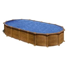 Piscine ovale acier 7,44m x 3,99m x H: 1,32m - Imitation bois - Filtration à sable - SANS Renforts apparents