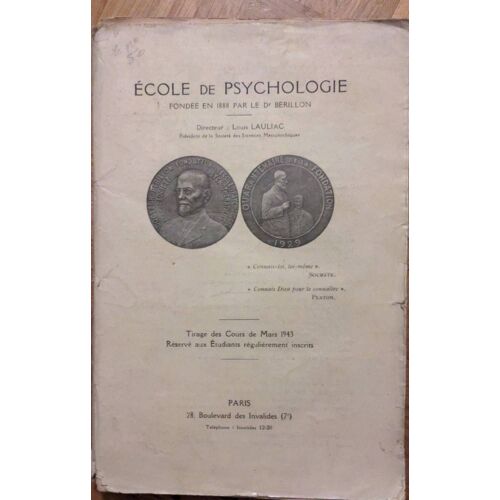 École De Psychologie. Tirage Des Cours De Mars 1943