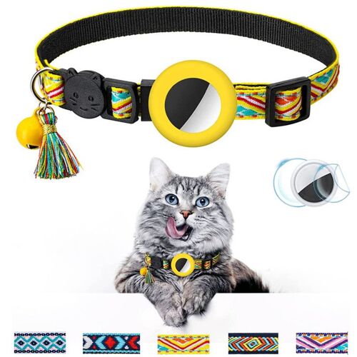 Collier Chat (S, Jaune),Collier Pour Chat Avec Cloche Collier Chat Airtag Support Airtag Étanche Boucle De Sécurité,Collier Chat Anti Étranglement,Collier Chat Personnalisé