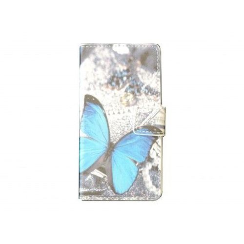 Pochette Pour Sony Xperia Z3 Compact Papillon Bleu + Film Protection Écran