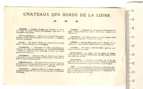 Châteaux Des Bords De La Loire Carte Géographique Image Format Petite Carte Postale, Avec Notice Succincte 