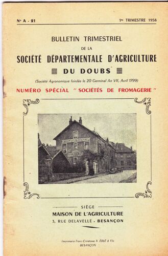 Numéro Spécial " Societes De Fromagerie"