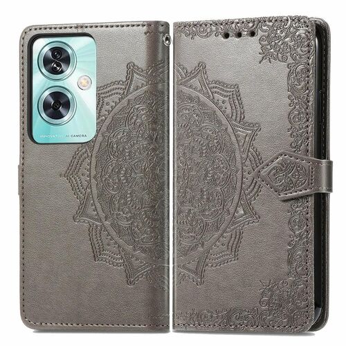 SATURCASE Coque pour OnePlus Nord N30 SE, Mandala Gaufrage PU Cuir Magnétique Flip Portefeuille Support Porte-carte Protecteur Housse Étui avec Dragonne pour OnePlus Nord N30 SE (MA-Gris)