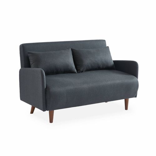 Canapé Convertible En Tissu - Panam - 2 Places Scandinave. Pieds Bois Foncé. Gris Foncé. Banquette