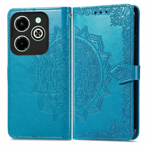 SATURCASE Coque pour Infinix Hot 40i, Mandala Gaufrage PU Cuir Magnétique Flip Portefeuille Support Porte-carte Protecteur Housse Étui avec Dragonne pour Infinix Hot 40i (MA-Bleu)