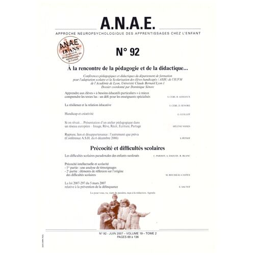 A.N.A.E. N° 92 : A La Rencontre De La Pédagogie Et De La Didactique