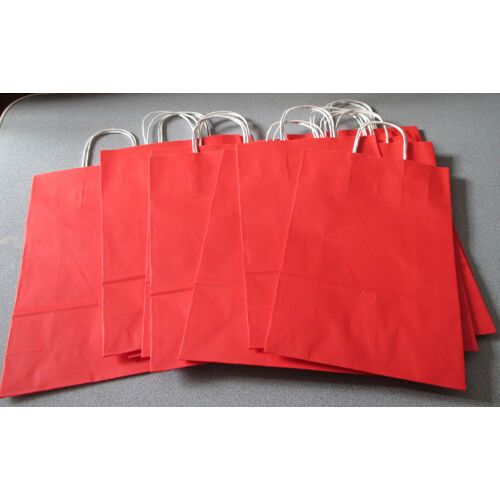 Lot De 12 Sacs Cadeaux Ou Pochettes De Transport En Papier Rouge Clair - 2 Poignées De Portage - 22x33x10cm