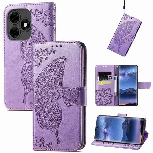 SATURCASE Coque pour itel S23 Plus, Papillon Fleurs PU Cuir Magnétique Flip Portefeuille Support Porte-carte Protecteur Housse Étui avec Dragonne pour itel S23 Plus (HF-Lavande)