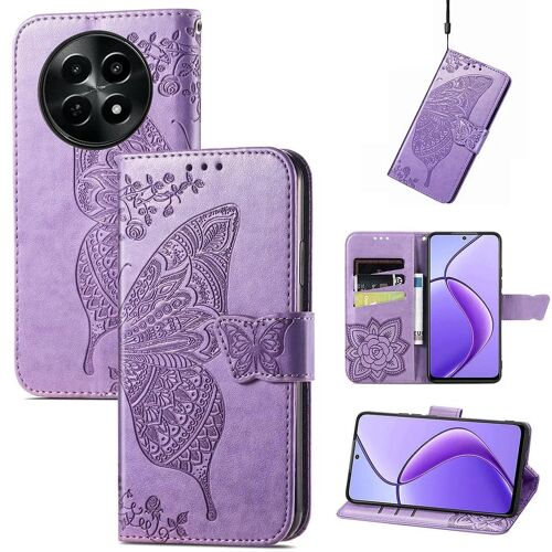 SATURCASE Coque pour Realme 12, Papillon Fleurs PU Cuir Magnétique Flip Portefeuille Support Porte-carte Protecteur Housse Étui avec Dragonne pour Realme 12 (HF-Lavande)