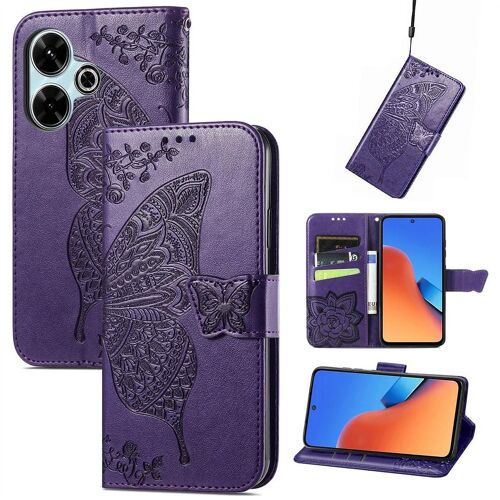 SATURCASE Coque pour Xiaomi Redmi 13, Papillon Fleurs PU Cuir Magnétique Flip Portefeuille Support Porte-carte Protecteur Housse Étui avec Dragonne pour Xiaomi Redmi 13 (HF-Violet)