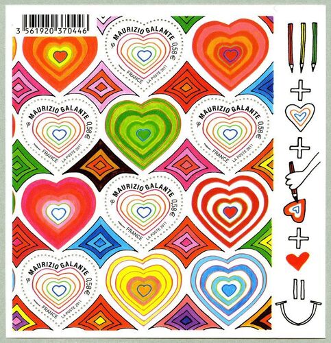 France 2011, Très Beau Bloc Feuillet Neuf** Luxe Yvert 131, Pour La Saint Valentin, Le Coeur Par Maurizio Galante, 5 Timbres Yvert 4528, "Colorie Moi !"