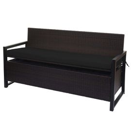 Poly-Rattan Banc 3 Places Hwc-F39, Banc De Jardin Coffre, Rangement Coussin D'assise   Brun, Coussin Noir