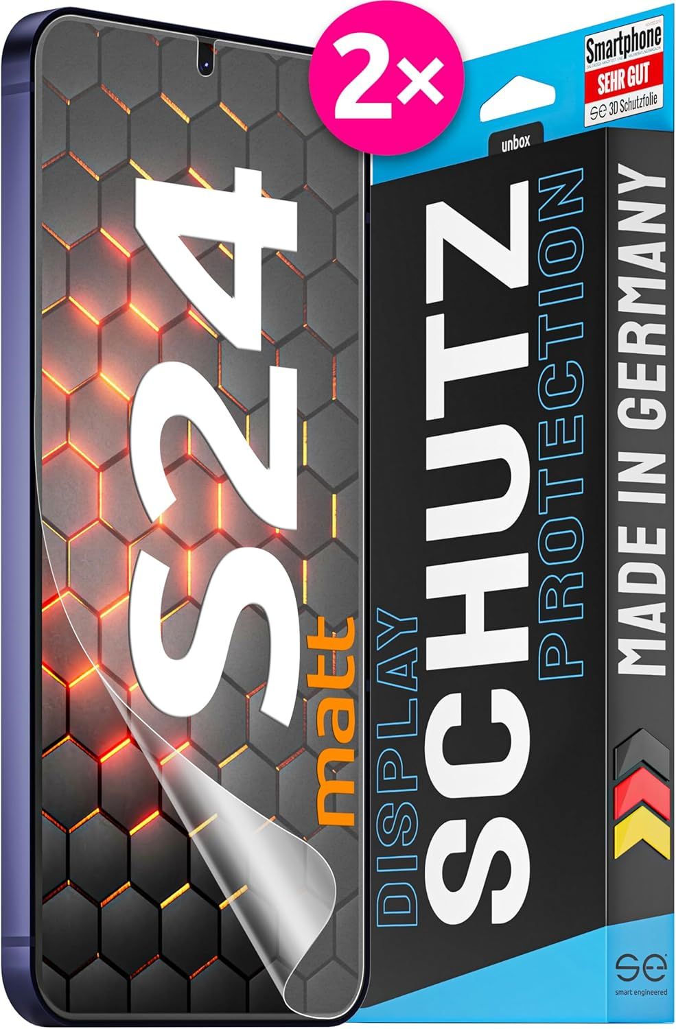 2x se? Film de Protection 3D Antireflet pour Samsung Galaxy S24, Auto-r¿¿parateur, Compatible Empreinte & FaceID, Installation Sans Bulles, R¿¿sistant aux Chocs et Rayures, Fabriqu¿¿ en Allemagne