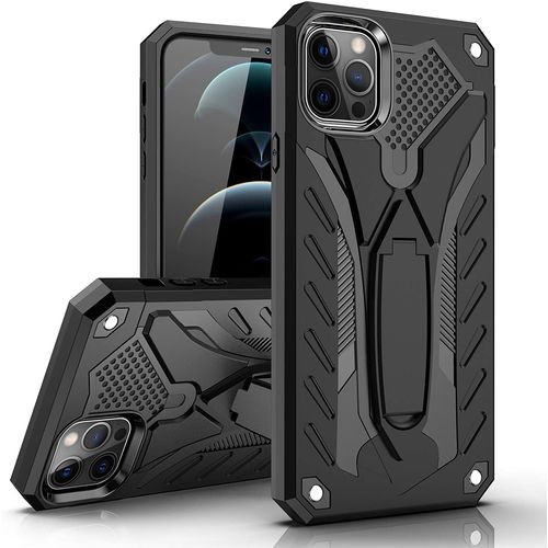 Coque Pour Iphone 12/Iphone 12 Pro Bumper Etui De Protection Antichoc Anti-Rayure Dur Pc Case Couverture En Souple Impact Et Support Kickstand Pour Apple Iphone 11 (Noir)(6.1)