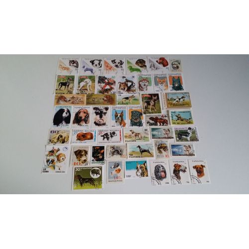 Lot De 44 Timbres Chiens Obliteres Tous Pays 