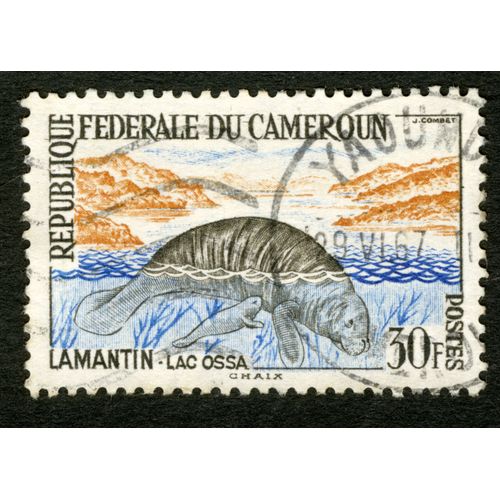 Timbre Oblitéré République Fédérale Du Cameroun, Postes, 30 F, Lamantin, Lac Ossa, Chaix, Combet