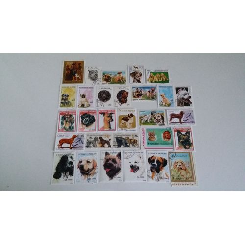 Lot De 29 Timbres Chiens Obliteres Tous Pays 