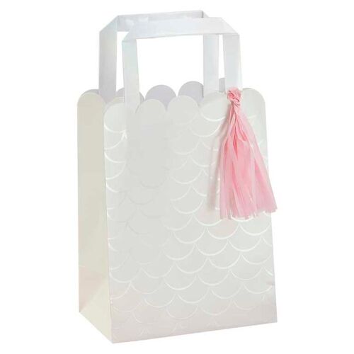 LOT 5 Sacs en papier, sac à bonbons Mer coquillage avec pompon rose en tissus env 25 x 15 cm - Ginger Ray