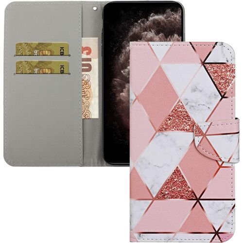 Coque Iphone Se 2022,Etui Housse Pour Iphone Se 2022 Coque Paillette Fleur Papillon Chat Pu Cuir Flip Wallet Couverture Pour Iphone Se 2022,Xc2 Pink White Marble