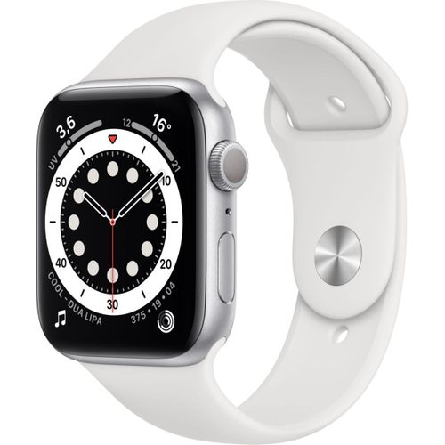 Apple Watch Series 6 (GPS) - Boitier 44 mm aluminium argent avec bracelet sport blanc