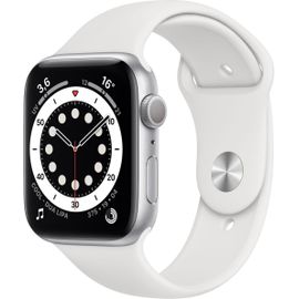 Apple Watch Series 6 (GPS) - Boitier 44 mm aluminium argent avec bracelet sport blanc
