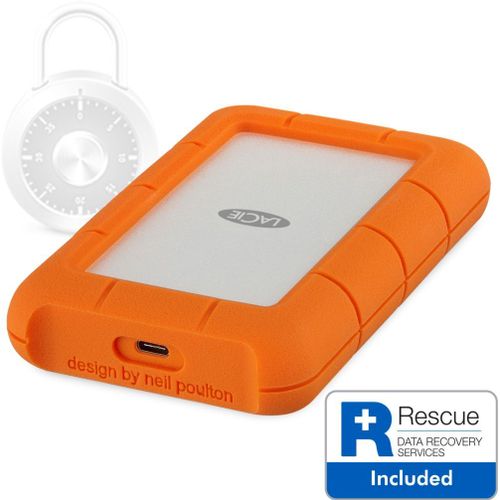 LaCie Rugged Secure STFR2000403 - Disque dur - chiffré - 2 To - externe (portable) - USB 3.1 Gen 1 (USB-C connecteur) - AES 256 bits - avec 2 ans Rescue Data Recovery Service Plan