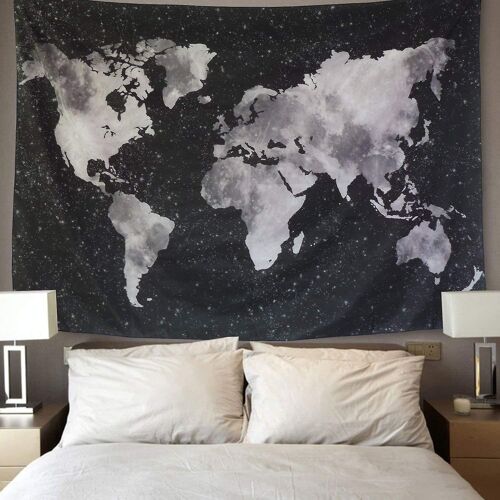 Tapisserie Carte Mur Tissu Tenture Murale Forêt Psychédélique Salon Décor Noir Blanc (150x180cm)