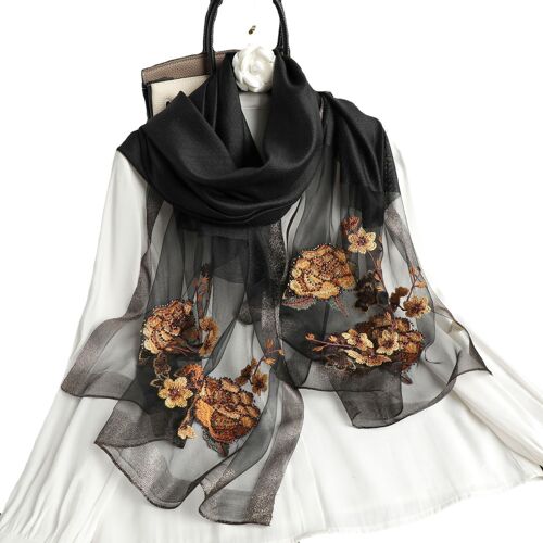 Écharpe en soie de mûrier châle floral brodé léger enveloppe châle de couverture de gaze de plage pour toutes les saisons