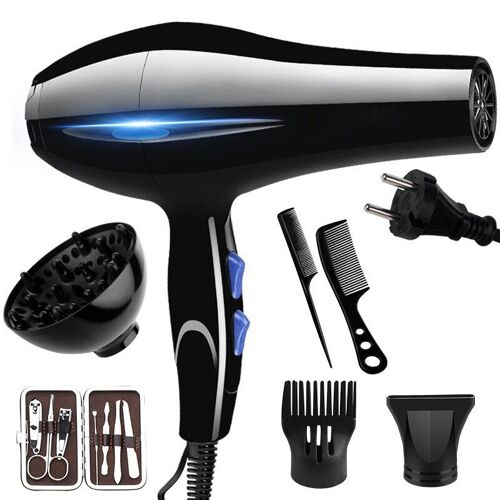 Sèche-Cheveux Électrique Professionnel Puissant, 2200 W, Air Chaud/Froid,Avec Ions Négatifs Et 5 Accessoires,