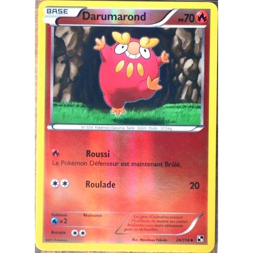 Carte Pokémon 24/114 Darumarond 70 Pv - Reverse Noir & Blanc Neuf Fr