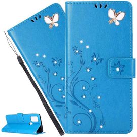 Coque Iphone 6s / Iphone 6,Etui Housse Pour Iphone 6s Coque Gaufrage Paillette Diamant Papillon Fleur Pu Cuir Flip Wallet Coquille Couverture Pour Iphone 6s,Gh Blue