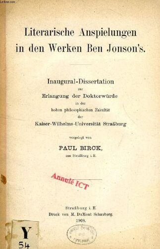 Literarische Anspielungen In Den Werken Ben Jonson's (Inaugural-Dissertation)
