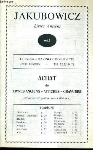 Catalogue De La Librairie Jakubowicz Livres Anciens - Achat De Livres Anciens Affiches Gravures.