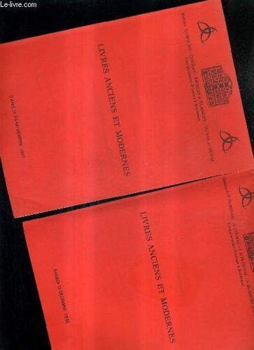 Lot De 2 Catalogues De Ventes Aux Encheres - Livres Anciens Et Modernes - Bordeaix Hotel Des Ventes Des Chartrons - 12 Decembre 1992 + 23 Novembre 1991.