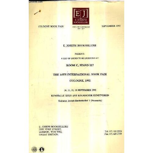 Catalogue En Anglais : E.Joseph Booksellers - Cologne Book Fair - September 1992.