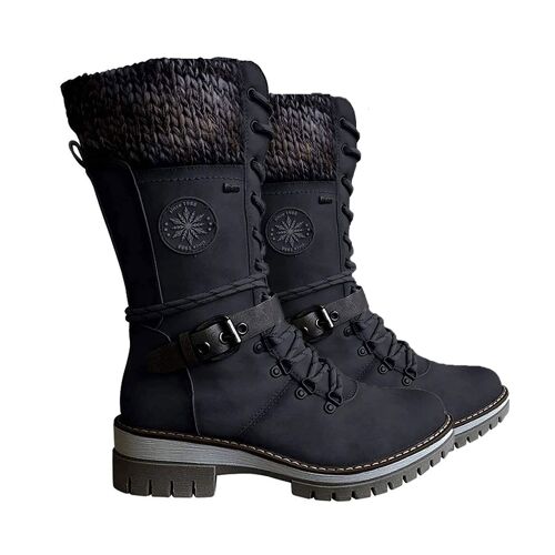 Bottes Mi Mollet Pour Femmes, Punk, Chaudes, D'hiver, Avec Fermeture Éclair Latérale, Antidérapantes, Tricotées, Patchwork, Collection 2020