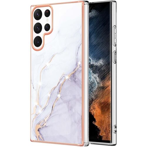Coque pour Samsung Galaxy S22 Ultra,Galaxy S22 Ultra Coque Glitter Brillante Marbre Silicone TPU Rubber Housse Flexible Souple Bumper Case,YBB Marble White