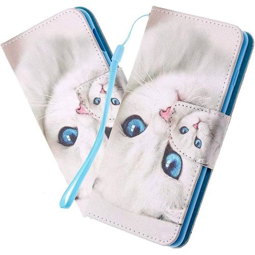Coque Iphone Xr,Etui Housse Pour Iphone Xr Coque Paillette Anime Paillon Unicorn Fleur Pu Cuir Flip Wallet Couverture Pour Iphone Xr,Hx Blue Eyes Cat