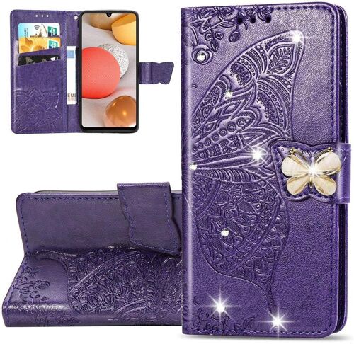 Coque Nokia C2 2nd Edition,Portefeuille Etui Housse Pour Nokia C2 2nd Edition Coque Gaufrage Paillette Diamant Papillon Fleur Pu Cuir Flip Wallet Coquille Pour Nokia C2,Sd Die D Zi