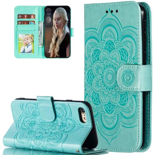 Coque Iphone Se 2020 / Iphone 8 / Iphone 7,Portefeuille Etui Housse Pour Iphone 8 Coque Gaufrage Fleur De Mandala Pu Cuir Flip Wallet Etui Coquille Couverture Pour Iphone 8,Ld Mandala Green
