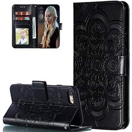 Coque Iphone Se 2020 / Iphone 8 / Iphone 7,Portefeuille Etui Housse Pour Iphone 8 Coque Gaufrage Fleur De Mandala Pu Cuir Flip Wallet Etui Coquille Couverture Pour Iphone 8,Ld Mandala Black