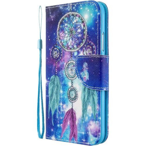 Coque Iphone Xr,Portefeuille Etui Housse Pour Iphone Xr Coque Paillette Capteur De Reves Bleu Pu Cuir Flip Wallet Couverture Pour Iphone Xr,Hx Dreamcatcher