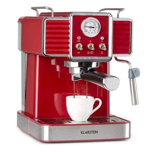 Klarstein gusto classico - machine à expresso 1350w - pression 20 bars - réservoir 1,5l - pour café moulu et dosettes - rouge