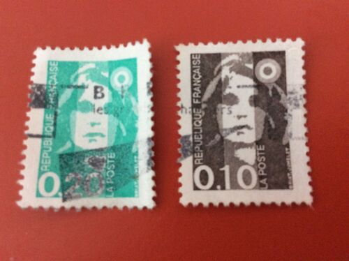 2 Timbres Oblitérés Marianne De Briat 0,10 Et 0,20 F, Année 1990