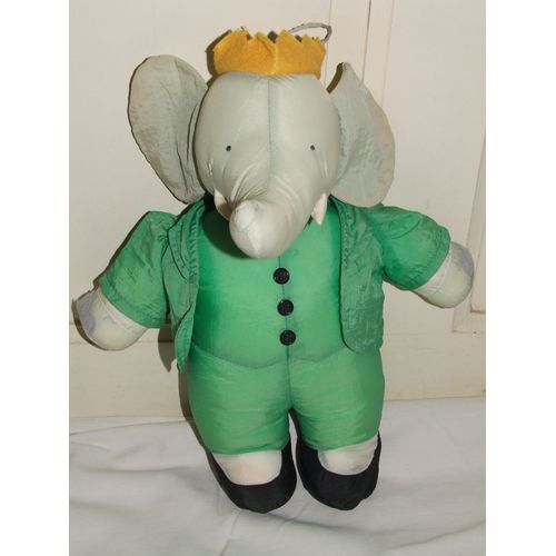 Elephant Babar Puffalump Doudou Vert Gris Jaune Peluche De 38 Cm